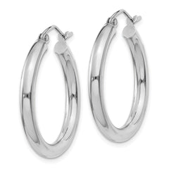 14K White Gold Polished 3mm Lightweight Tube Hoop Earrings