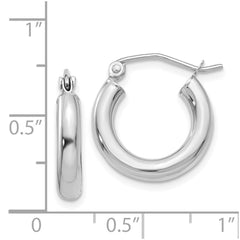 14K White Gold Polished 3mm Lightweight Tube Hoop Earrings