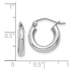 14K White Gold Polished 3mm Tube Hoop Earrings