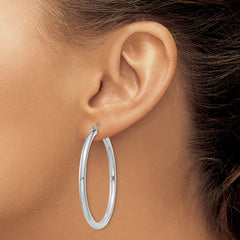 14K White Gold Polished 3mm Tube Hoop Earrings