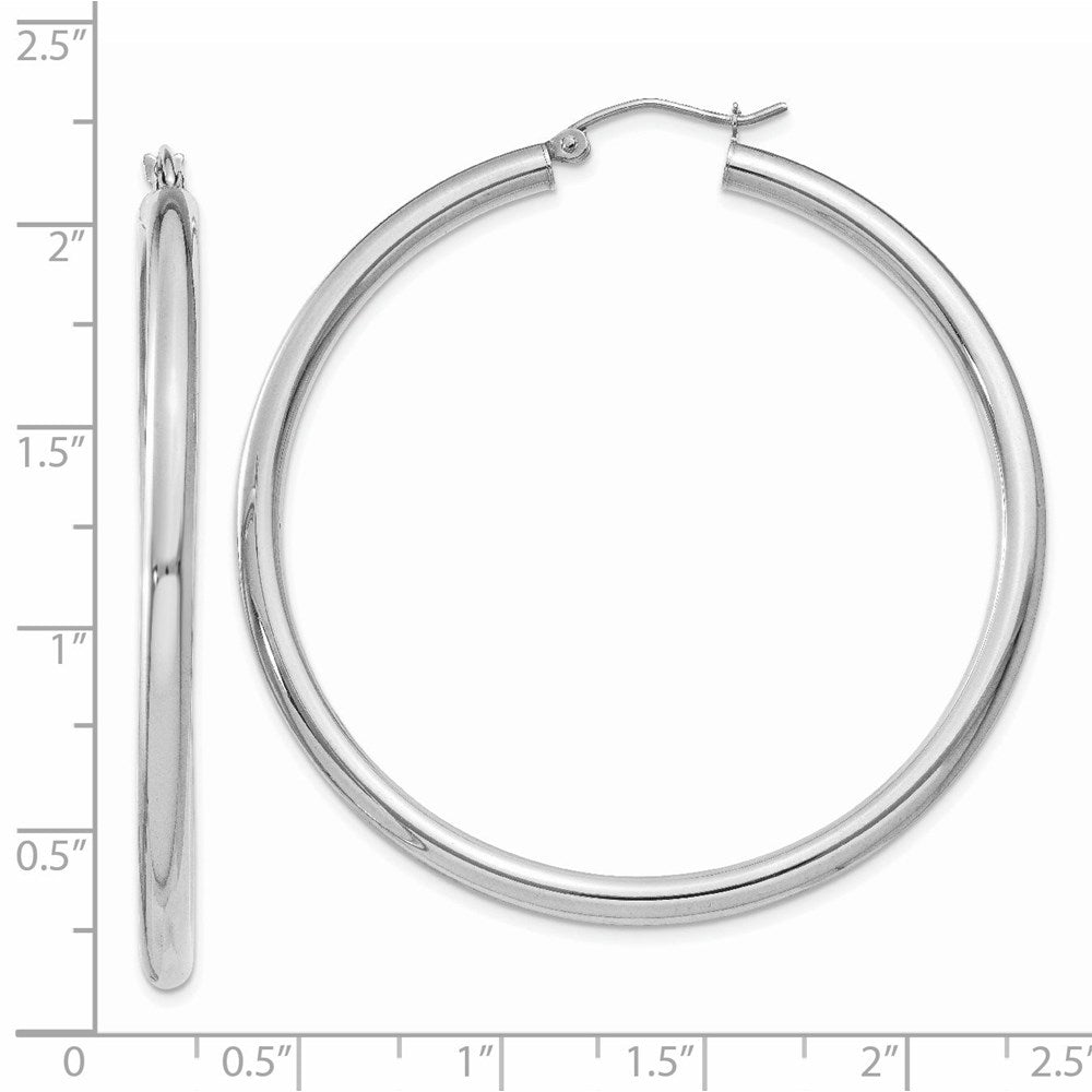 14K White Gold Polished 3mm Tube Hoop Earrings