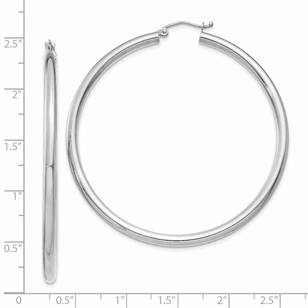 14K White Gold Polished 3mm Lightweight Tube Hoop Earrings