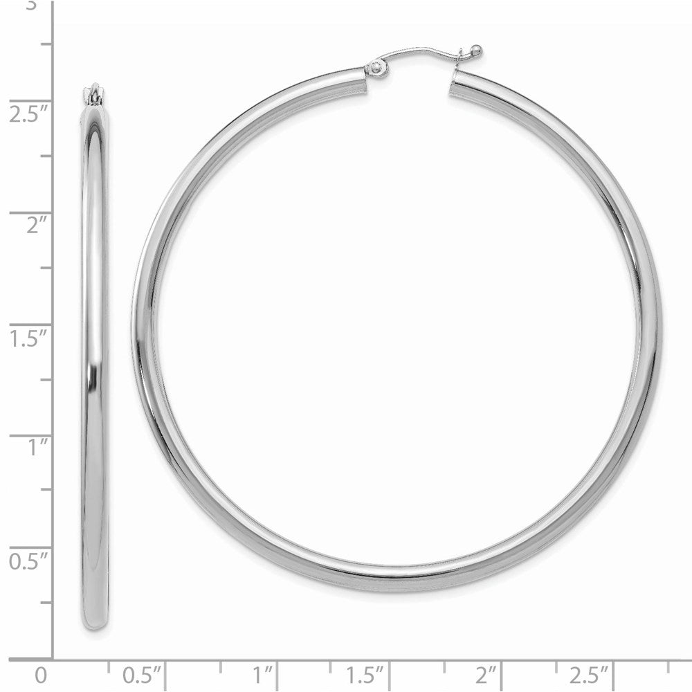 14K White Gold Polished 3mm Tube Hoop Earrings