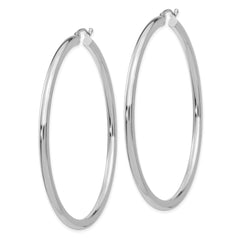 14K White Gold Polished 3mm Lightweight Tube Hoop Earrings