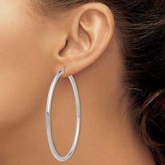 14K White Gold Polished 3mm Tube Hoop Earrings