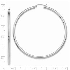 14K White Gold Polished 3mm Lightweight Tube Hoop Earrings