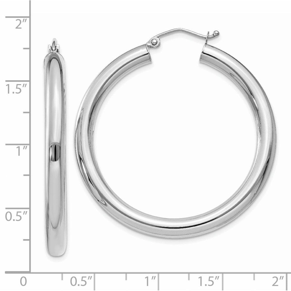 14K White Gold Polished 4mm Tube Hoop Earrings