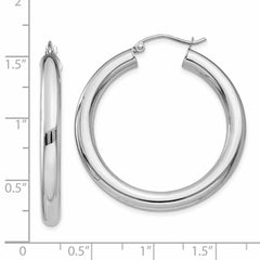 14K White Gold Polished 4mm Tube Hoop Earrings