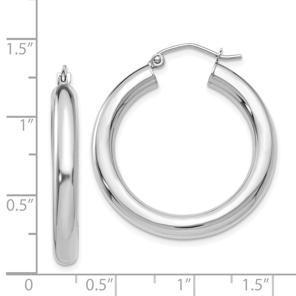 14K White Gold Polished 4mm Tube Hoop Earrings