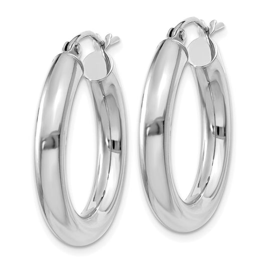 14K White Gold Polished 4mm Lightweight Tube Hoop Earrings