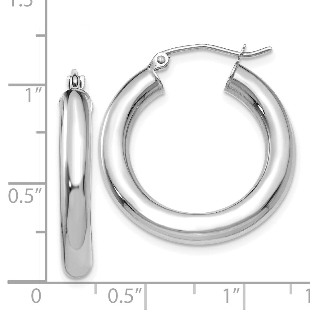 14K White Gold Polished 4mm Lightweight Tube Hoop Earrings