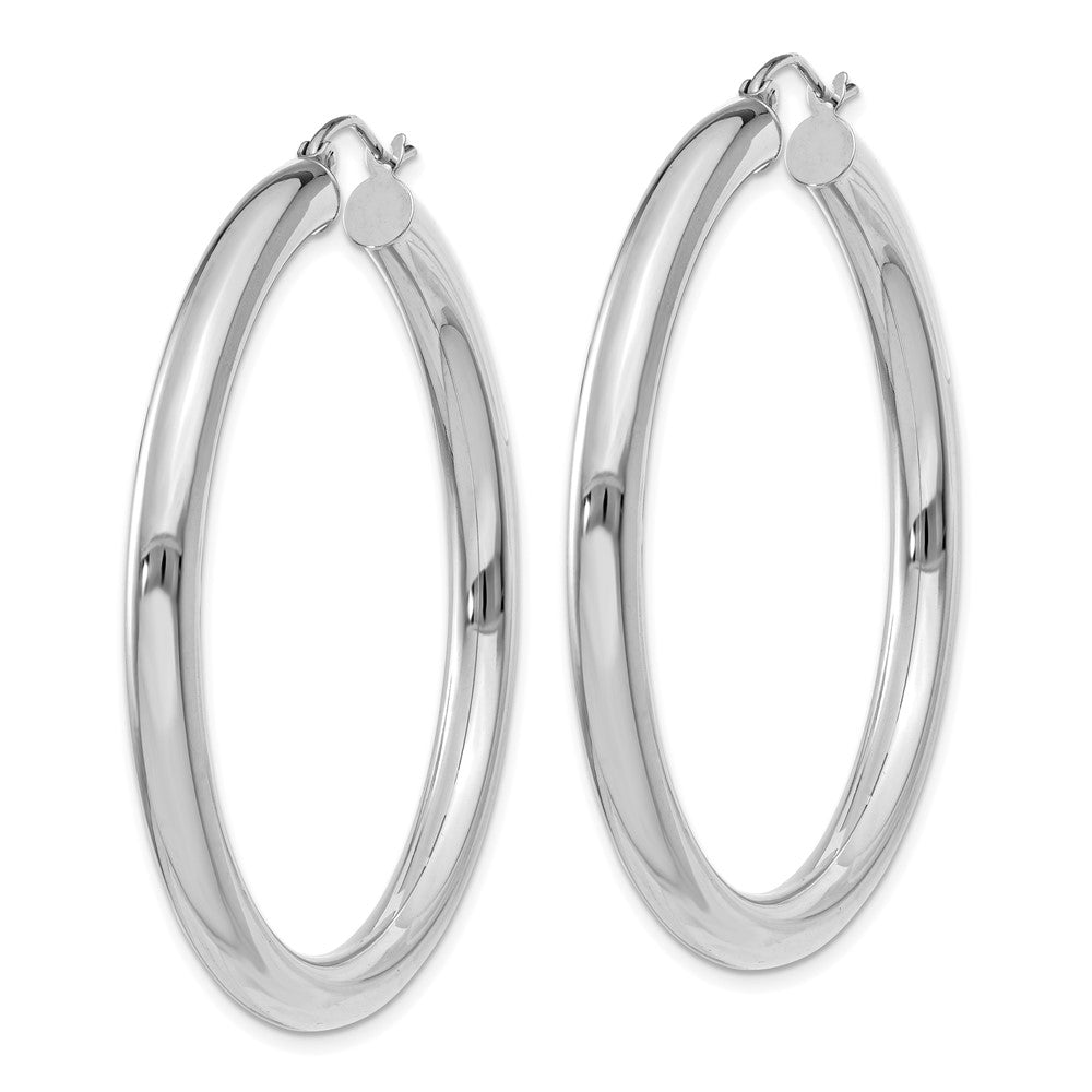 10K White Gold 4mm x 45mm Tube Hoop Earrings