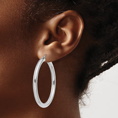 14K White Gold Polished 4mm Lightweight Tube Hoop Earrings