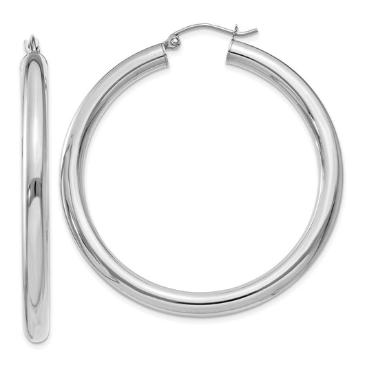 14K White Gold Polished 4mm Lightweight Tube Hoop Earrings