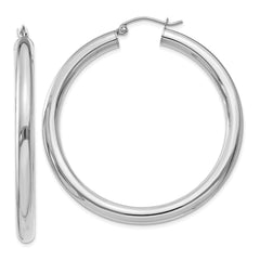 10K White Gold 4mm x 45mm Tube Hoop Earrings