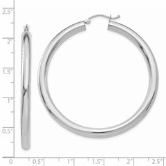 14K White Gold Polished 4mm Lightweight Tube Hoop Earrings