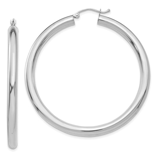 14K White Gold Polished 4mm Tube Hoop Earrings