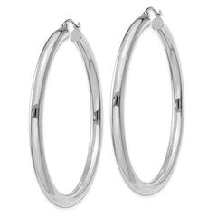 10K White Gold 4mm x 55mm Tube Hoop Earrings