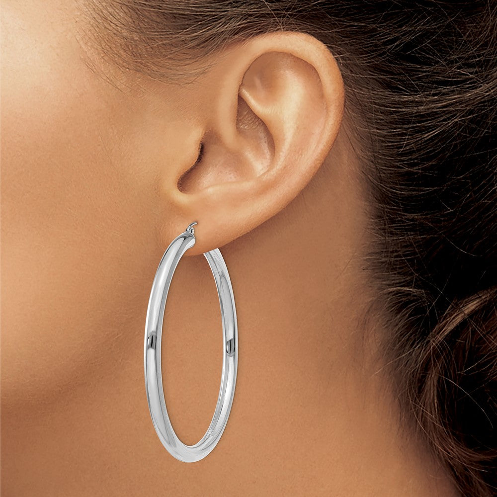 14K White Gold Polished 4mm Lightweight Tube Hoop Earrings