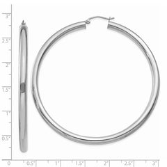 10K White Gold 4mm x 65mm Tube Hoop Earrings