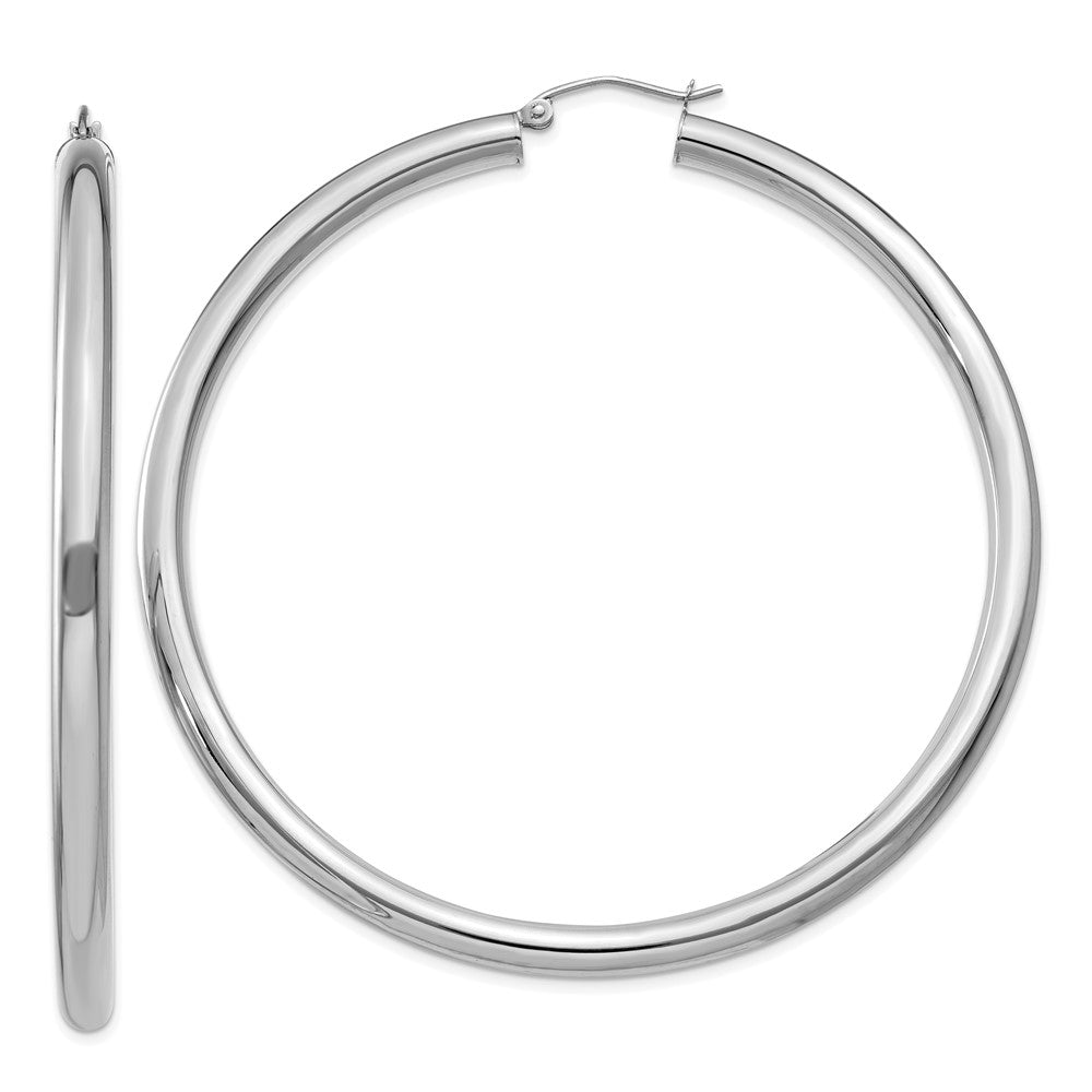 14K White Gold Polished 4mm Lightweight Tube Hoop Earrings