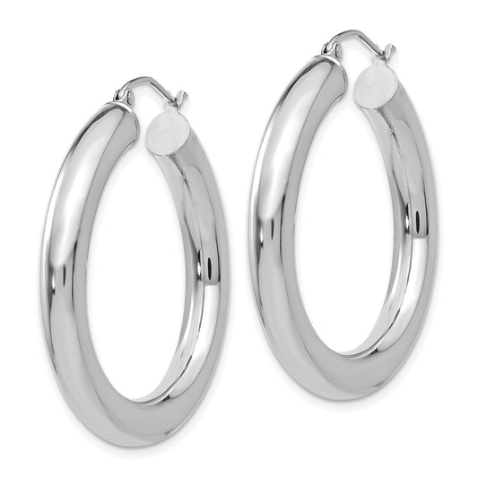 14K White Gold Polished 5mm Tube Hoop Earrings