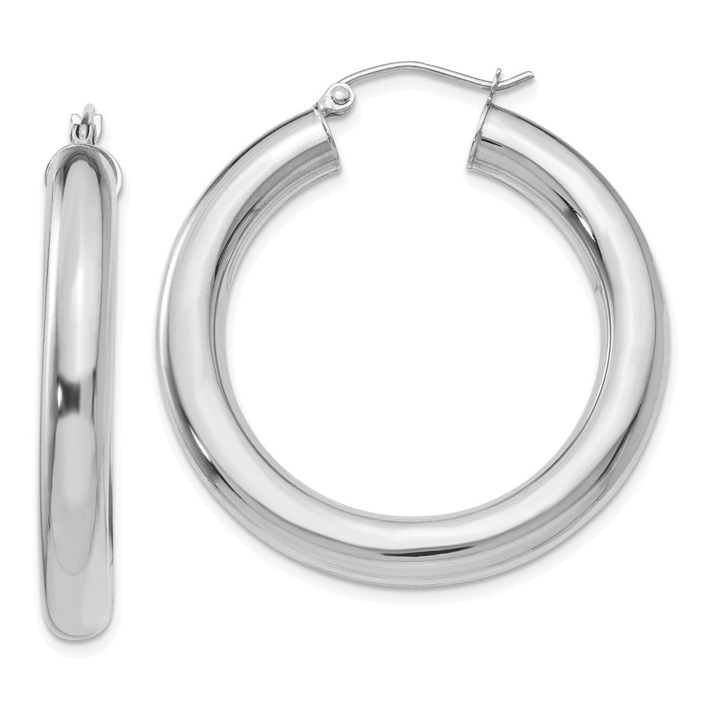 14K White Gold Polished 5mm Tube Hoop Earrings