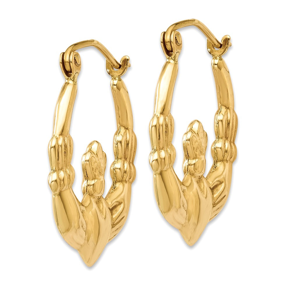 14K Yellow Gold Polished Claddagh Hoop Earrings