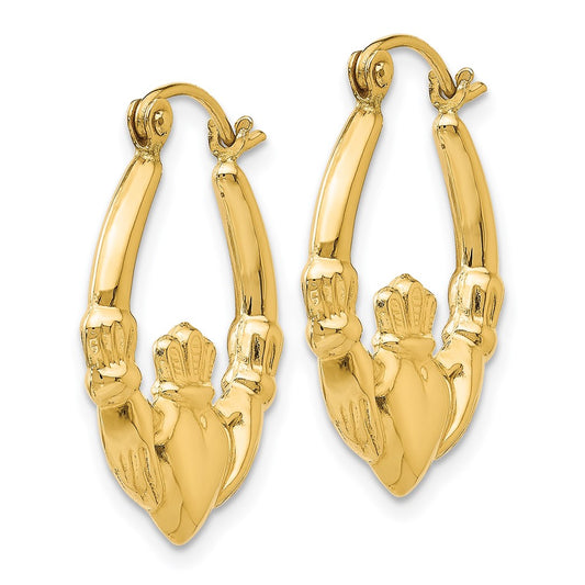 14K Yellow Gold Polished Claddagh Hoop Earrings