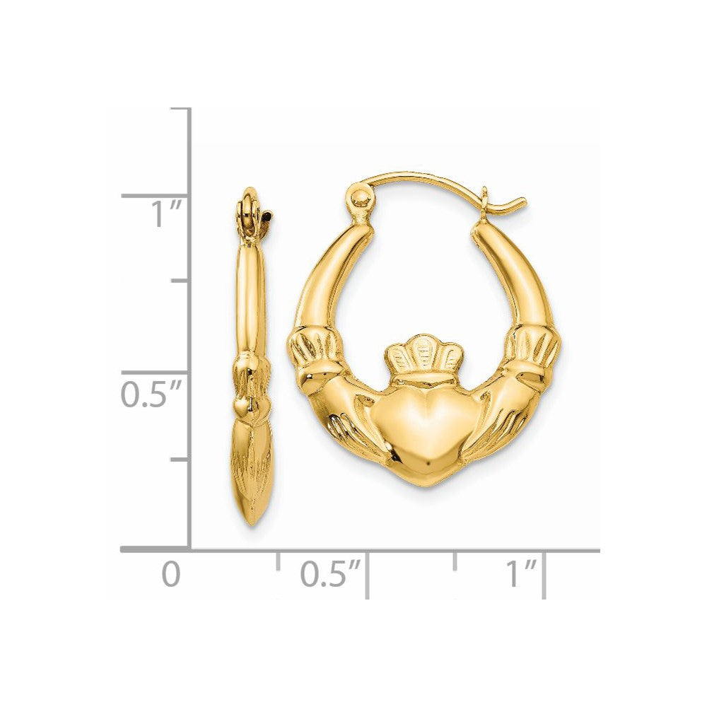 14K Yellow Gold Polished Claddagh Hoop Earrings