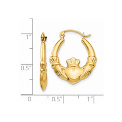 14K Yellow Gold Polished Claddagh Hoop Earrings