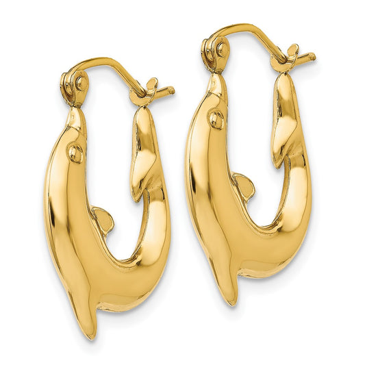 14K Yellow Gold Polished Dolphin Hoop Earrings