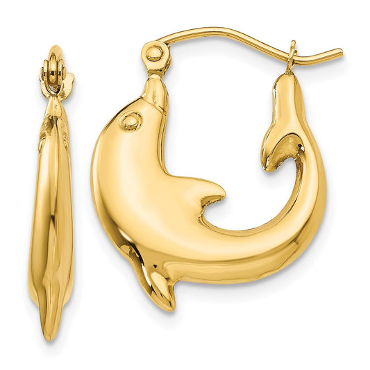 14K Yellow Gold Polished Dolphin Hoop Earrings