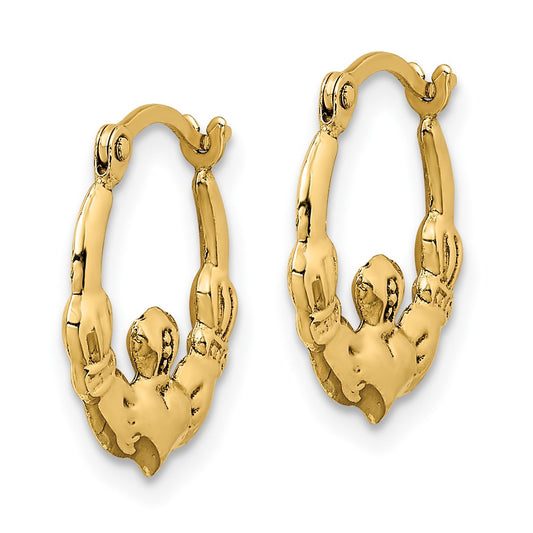14K Yellow Gold Claddagh Hoop Earrings