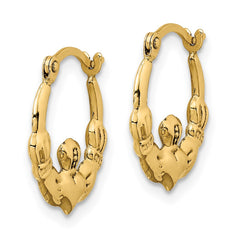 14K Yellow Gold Claddagh Hoop Earrings