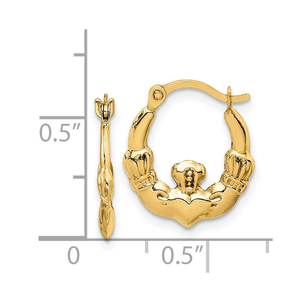 14K Yellow Gold Claddagh Hoop Earrings