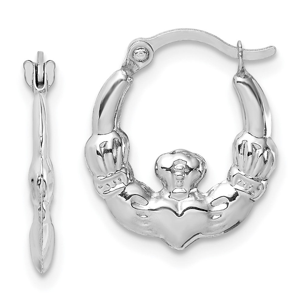 14K White Gold Claddagh Hoop Earrings