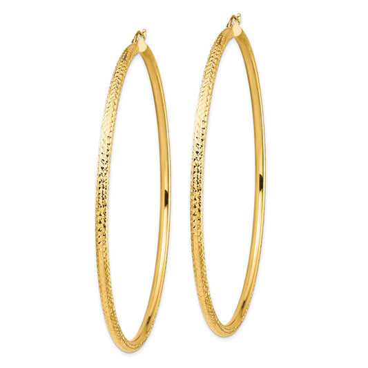 14K Yellow Gold Lightweight 3mm Diamond-cut Hoop Earrings