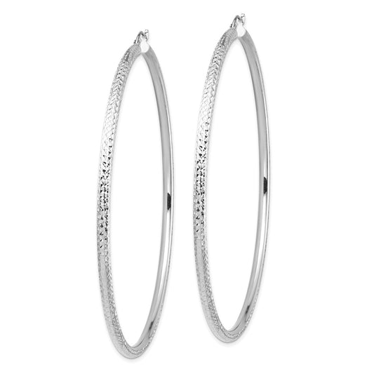 14K White Gold Lightweight 3mm Diamond-cut Hoop Earrings