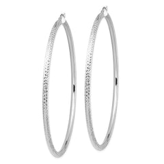 14K White Gold Lightweight 3mm Diamond-cut Hoop Earrings