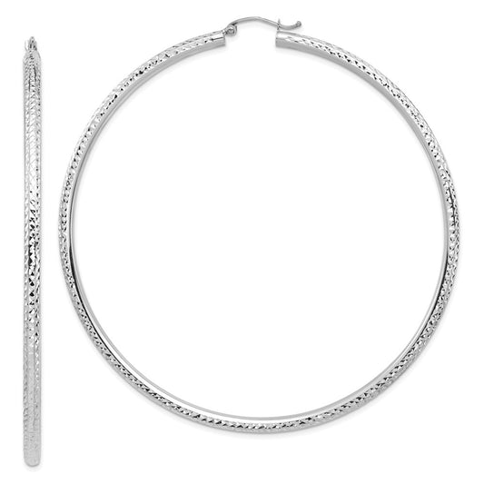 14K White Gold Lightweight 3mm Diamond-cut Hoop Earrings