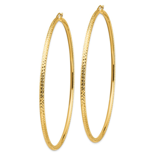 14K Yellow Gold Lightweight 3mm Diamond-cut Hoop Earrings