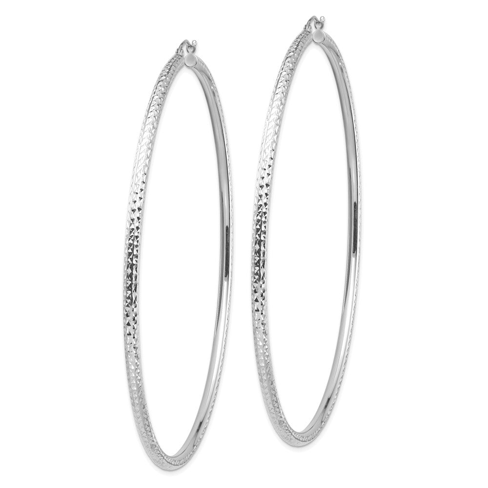 14K White Gold Lightweight 3mm Diamond-cut Hoop Earrings