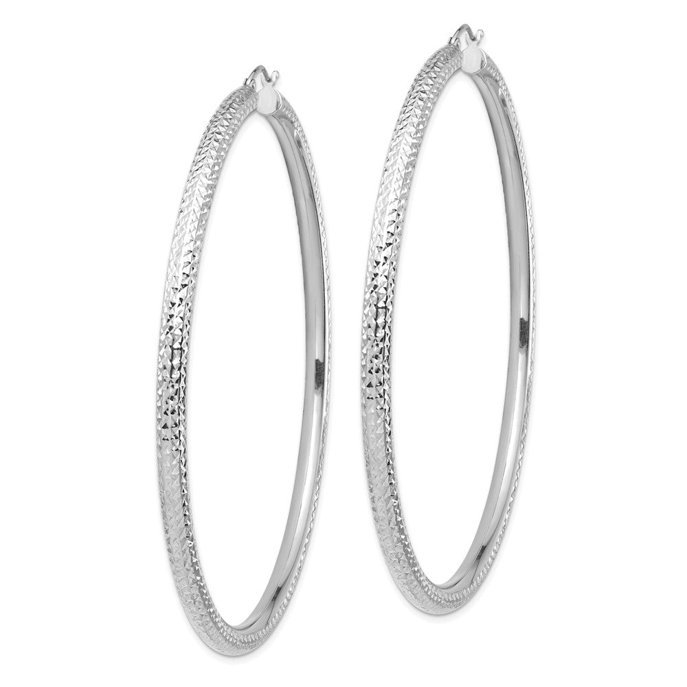 14K White Gold Diamond-cut 4x80mm Lightweight Tube Hoop Earrings