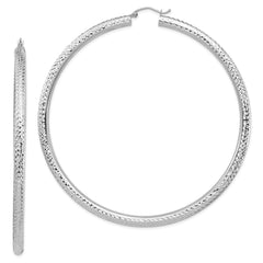 14K White Gold Diamond-cut 4x80mm Lightweight Tube Hoop Earrings