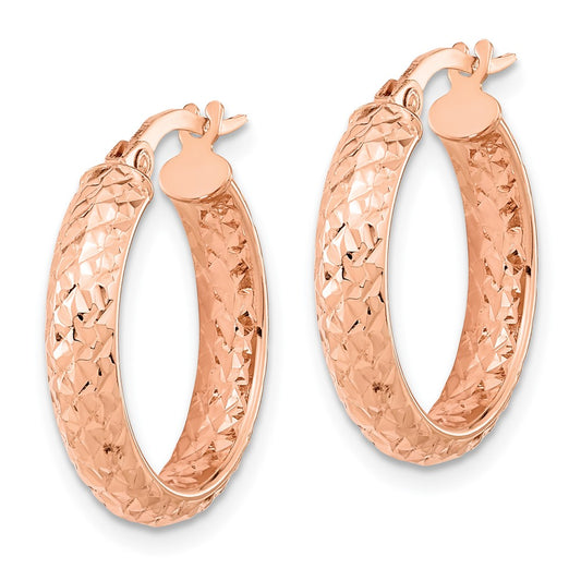 14K Rose Gold Polished and Diamond-cut Inside and Out Fancy Hoop Earrings