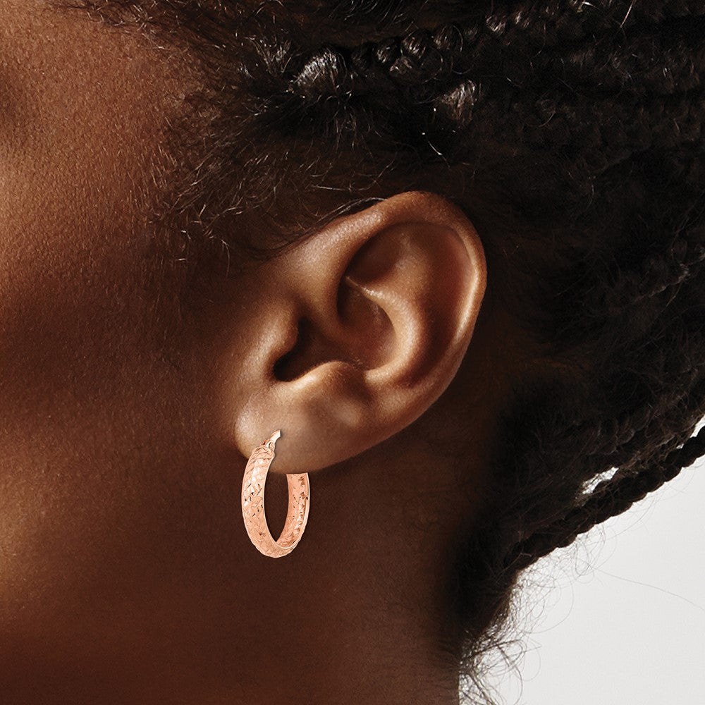 14K Rose Gold Polished and Diamond-cut Inside and Out Fancy Hoop Earrings