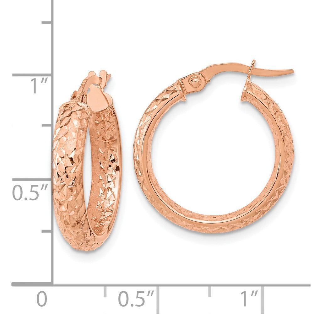 14K Rose Gold Polished and Diamond-cut Inside and Out Fancy Hoop Earrings