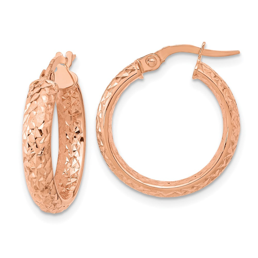 14K Rose Gold Polished and Diamond-cut Inside and Out Fancy Hoop Earrings