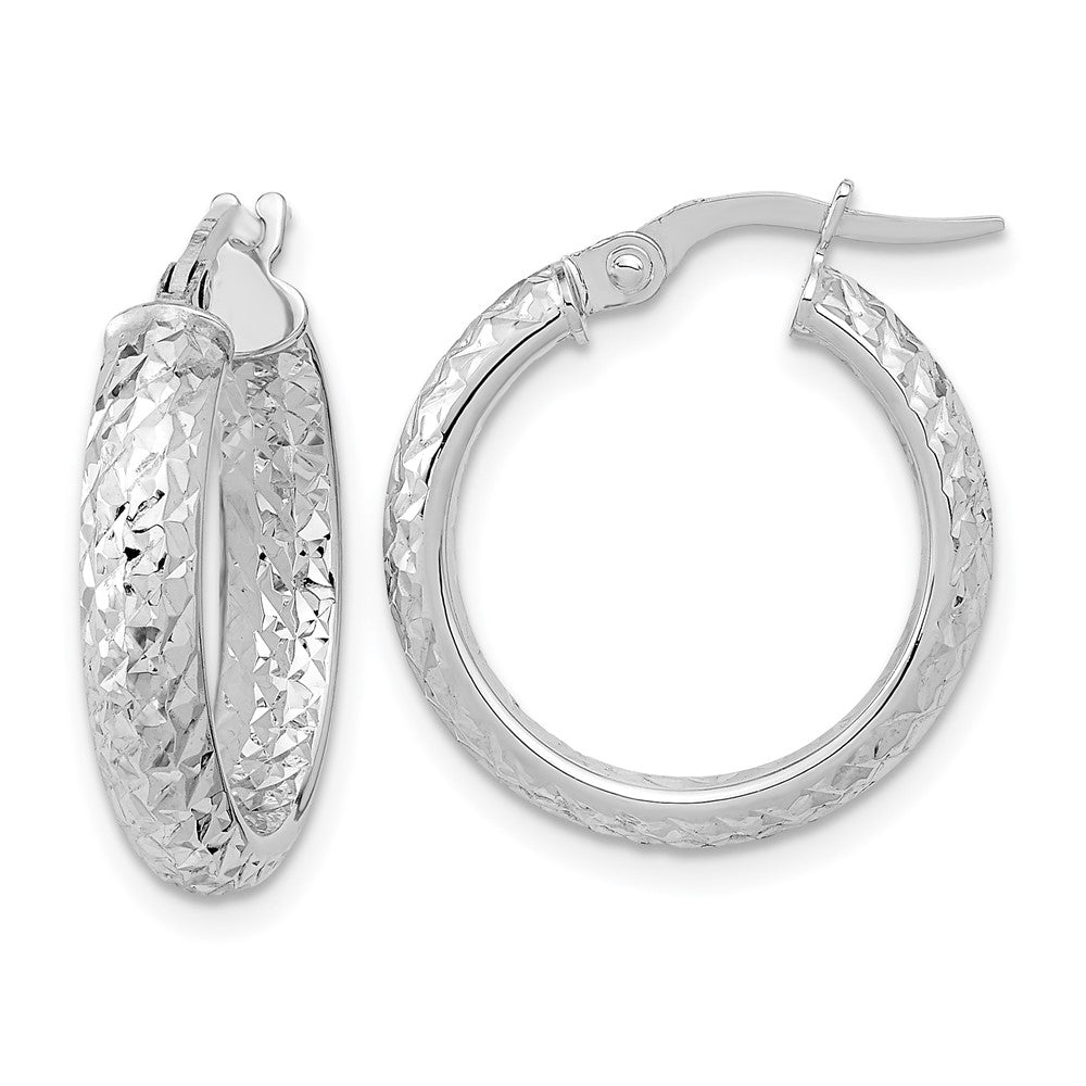 14K White Gold Polished and Diamond-cut Inside and Out Fancy Hoop Earrings